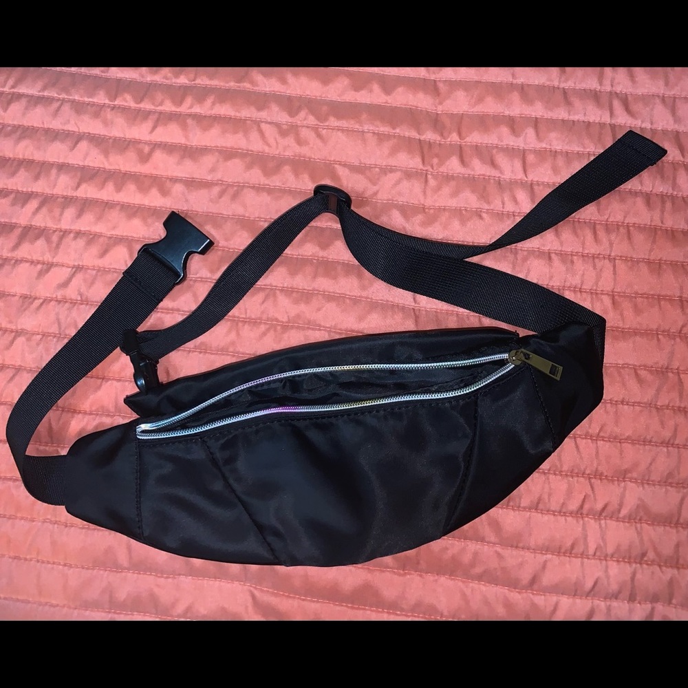 Black Fanny Pack with Holographic Zipper